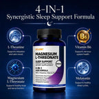 Magnesium L-Threonate Sleep Support Capsules, Brain Health & Calm Relaxation Supplement with L-Theanine, Vitamin B6 & Low-Dose Melatonin 1mg, 120 Vegan Capsules, 60 Servings
