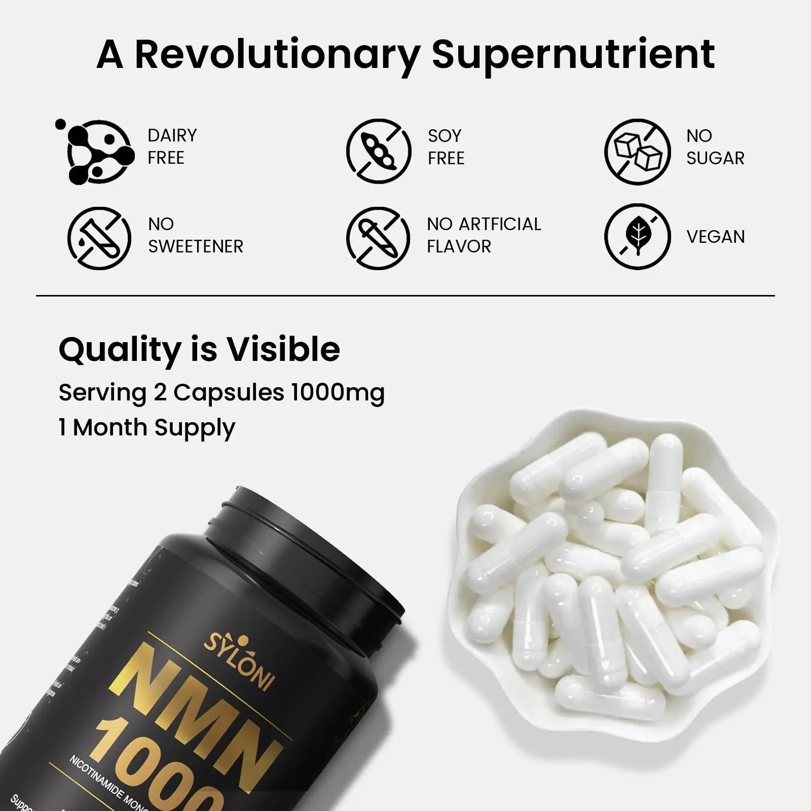 Syloni NMN Supplement 1000mg | 4-in-1 NAD+ Anti-Aging Formula with PQQ, CoQ10 & L-Ergothioneine | 60 Capsules Syloni