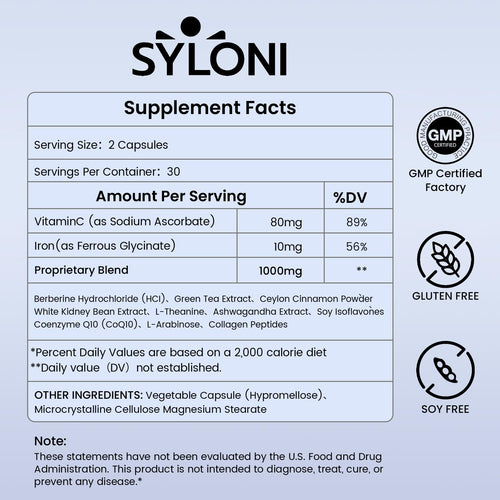 Syloni GLP-1 Natural Weight Management Capsules | Metabolism, Appetite & Energy Support | 60 Capsules