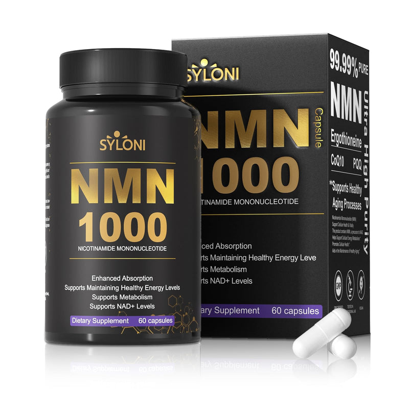 Syloni NMN Supplement 1000mg | 4-in-1 NAD+ Anti-Aging Formula with PQQ, CoQ10 & L-Ergothioneine | 60 Capsules