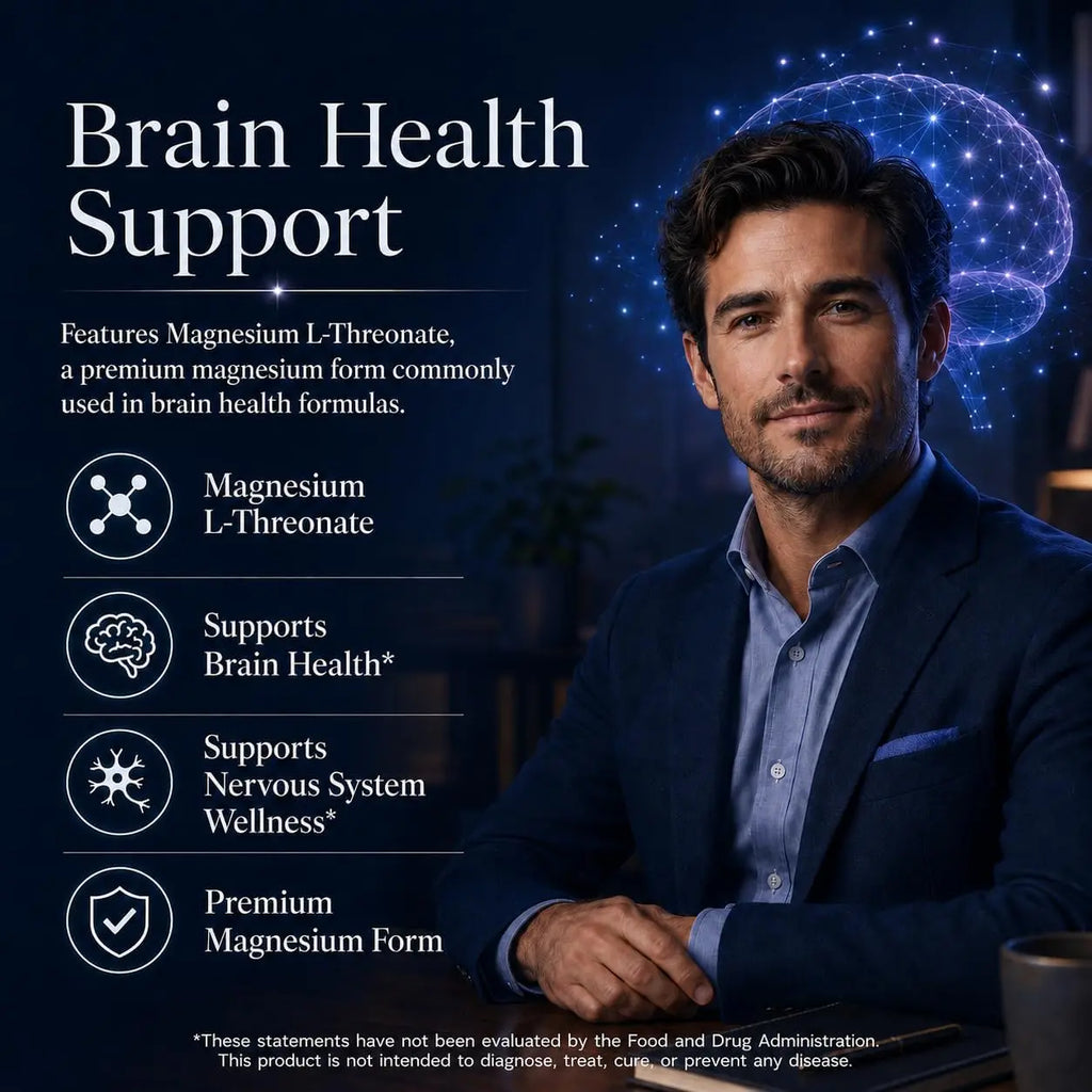 Magnesium L-Threonate Sleep Support Capsules, Brain Health & Calm Relaxation Supplement with L-Theanine, Vitamin B6 & Low-Dose Melatonin 1mg, 120 Vegan Capsules, 60 Servings