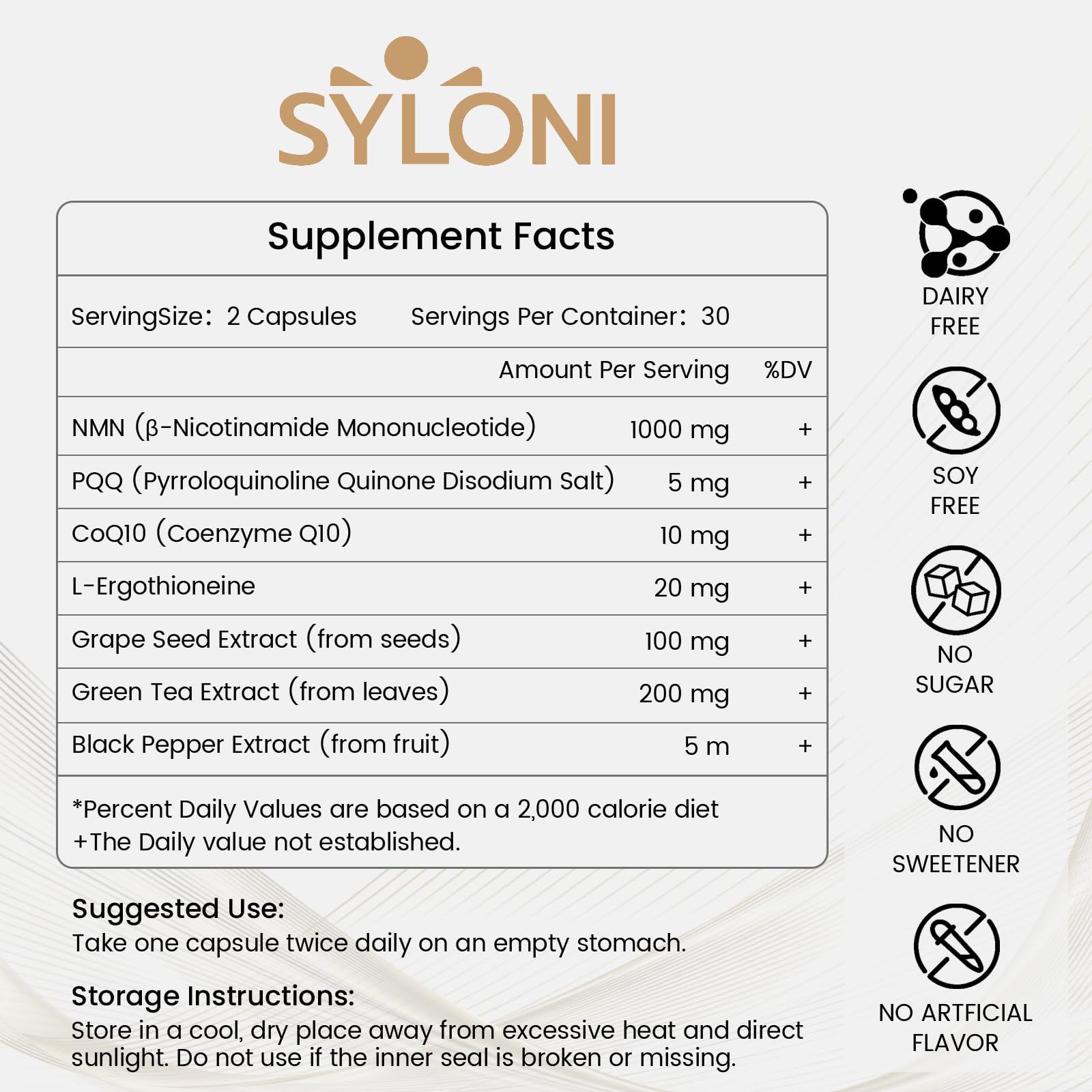 Syloni NMN Supplement 1000mg | 4-in-1 NAD+ Anti-Aging Formula with PQQ, CoQ10 & L-Ergothioneine | 60 Capsules