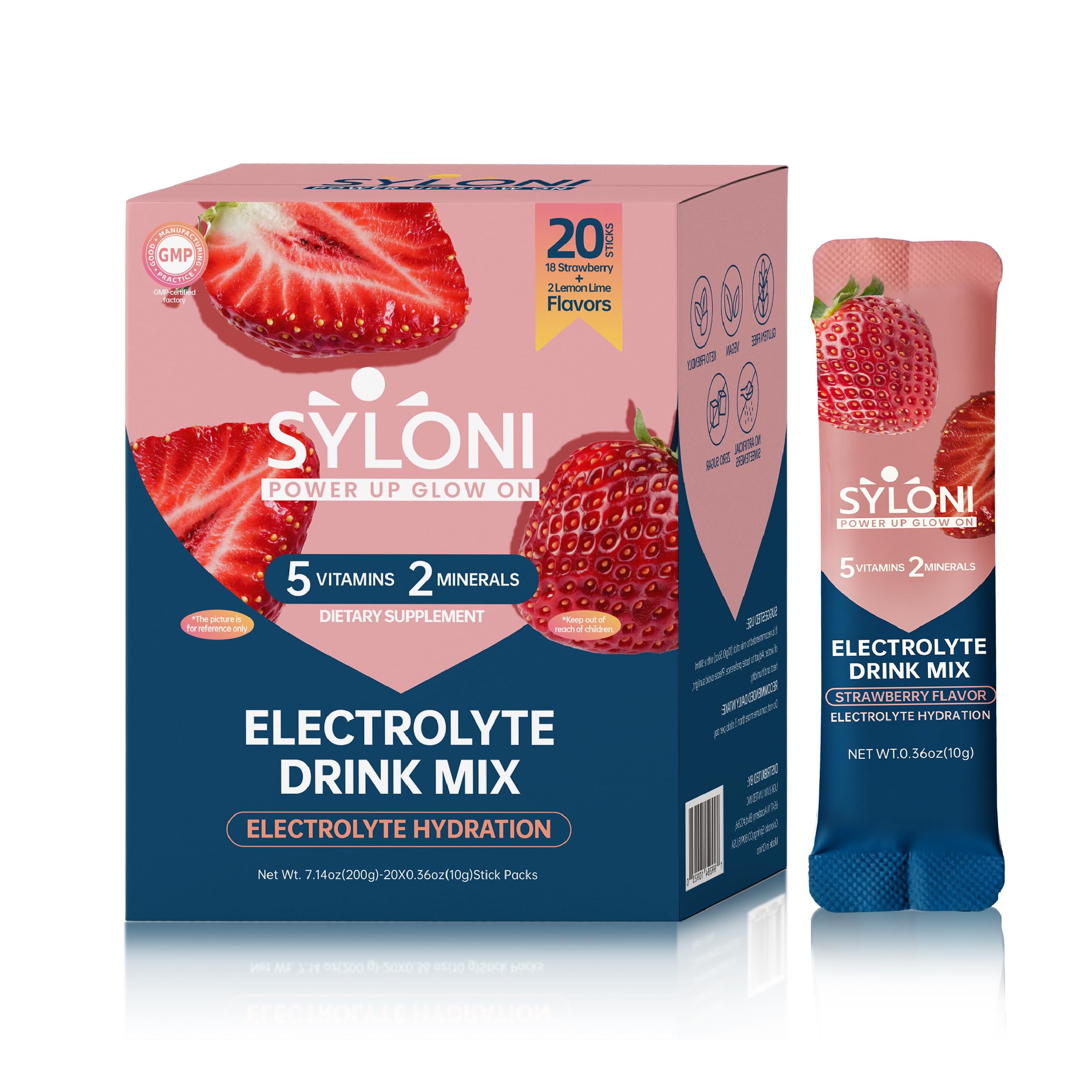 Syloni Electrolyte Powder Sticks | Sugar-Free Hydration Packets with 7 Vitamins & Electrolytes | Keto, Vegan, Gluten-Free | 6 Flavors