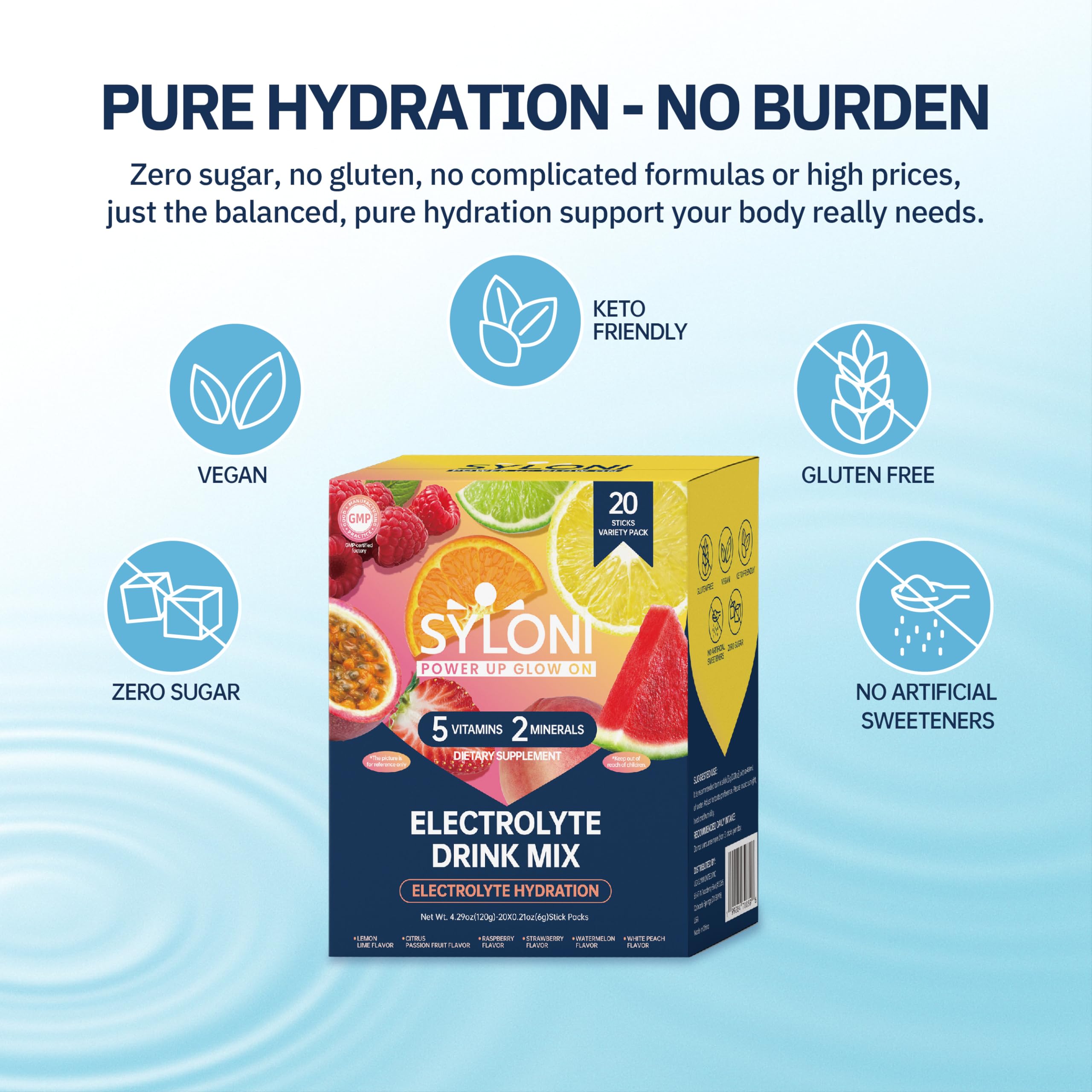 Syloni Electrolyte Powder Sticks | Sugar-Free Hydration Packets with 7 Vitamins & Electrolytes | Keto, Vegan, Gluten-Free | 6 Flavors