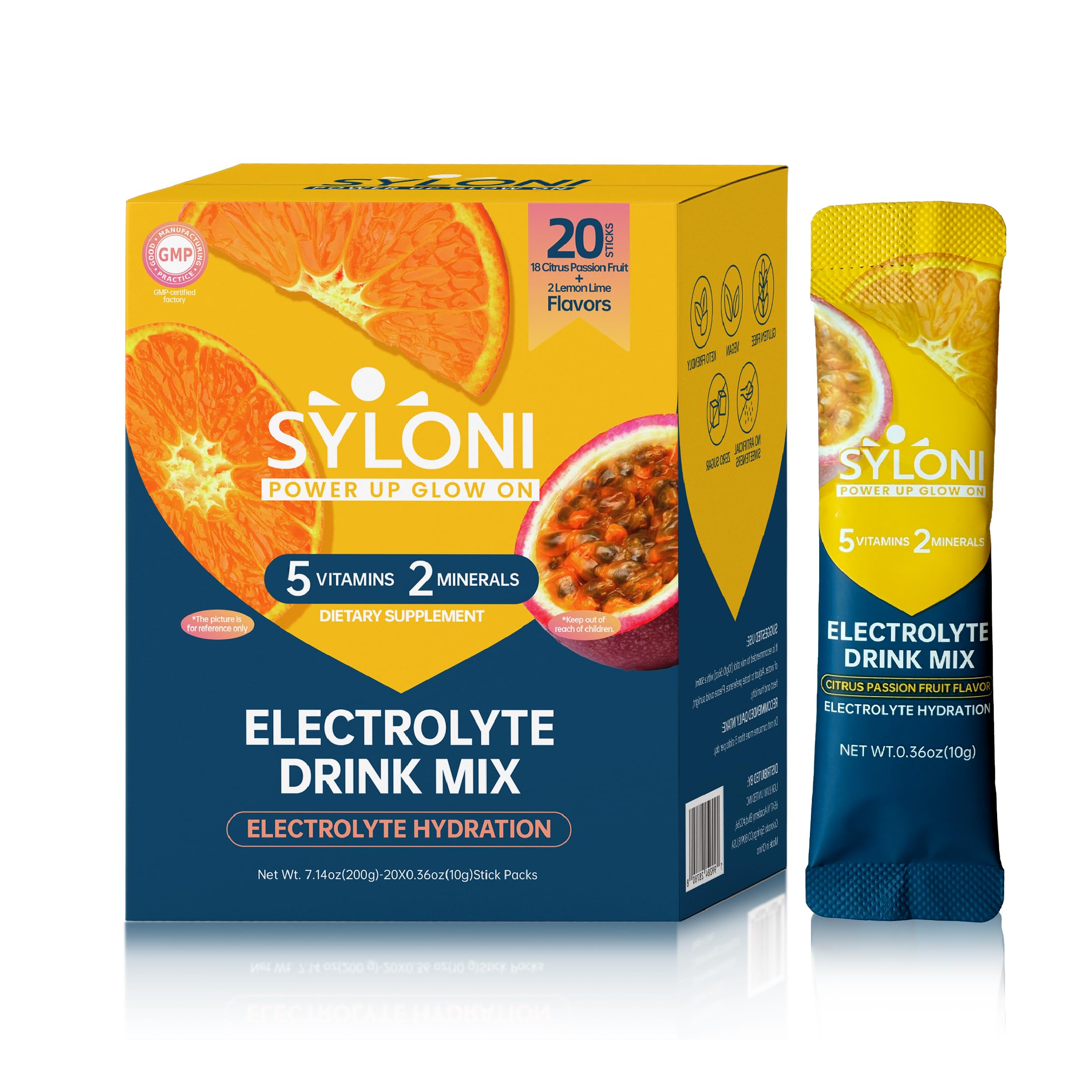 Syloni Electrolyte Powder Sticks | Sugar-Free Hydration Packets with 7 Vitamins & Electrolytes | Keto, Vegan, Gluten-Free | 6 Flavors