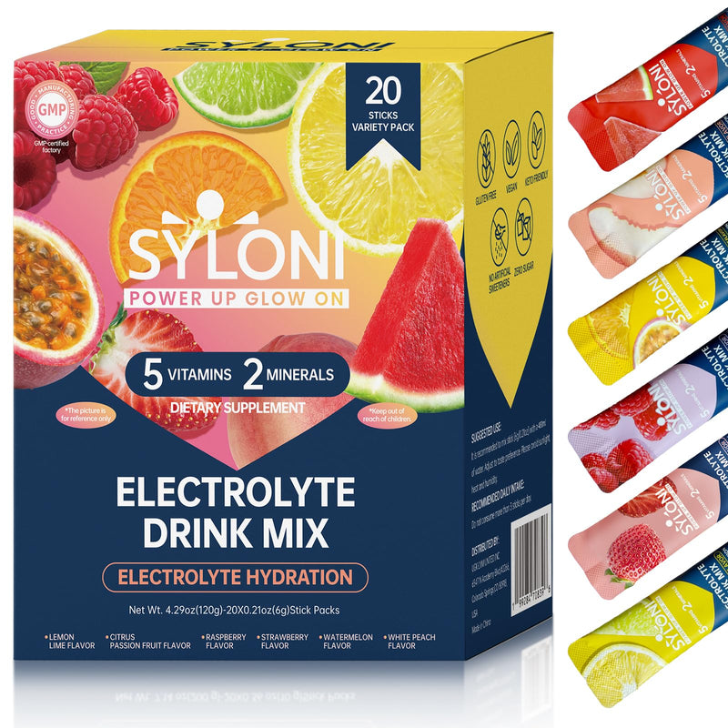 Syloni Electrolyte Powder Sticks | Sugar-Free Hydration Packets with 7 Vitamins & Electrolytes | Keto, Vegan, Gluten-Free | 6 Flavors