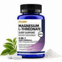 Magnesium L-Threonate Sleep Support Capsules, Brain Health & Calm Relaxation Supplement with L-Theanine, Vitamin B6 & Low-Dose Melatonin 1mg, 120 Vegan Capsules, 60 Servings Syloni