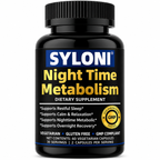 Syloni Night Time Metabolism dietary supplement bottle with 60 vegetarian capsules for sleep and overnight metabolic support